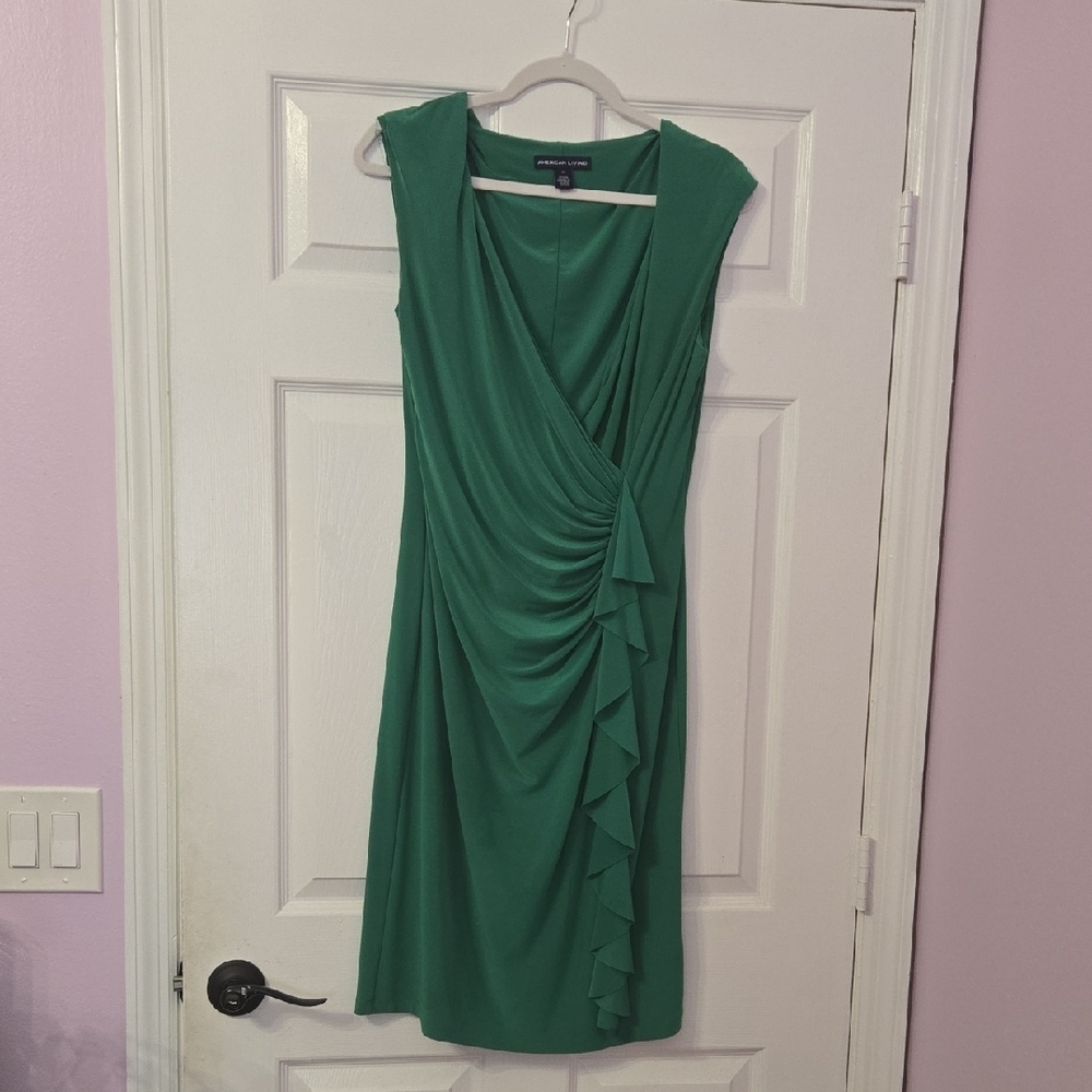American Living Green Sheath Midi Dress V-neck Sleeveless